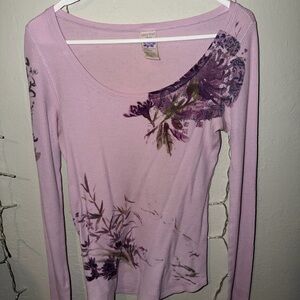 Lucky Brand humming bird Lavender Scoop Neck Floral Long Sleeve
